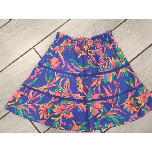 NWT J Crew Tiered‎ Floral Print Smocked Waist Skirt XS Blue Pink Yellow Green - Picture 2 of 4